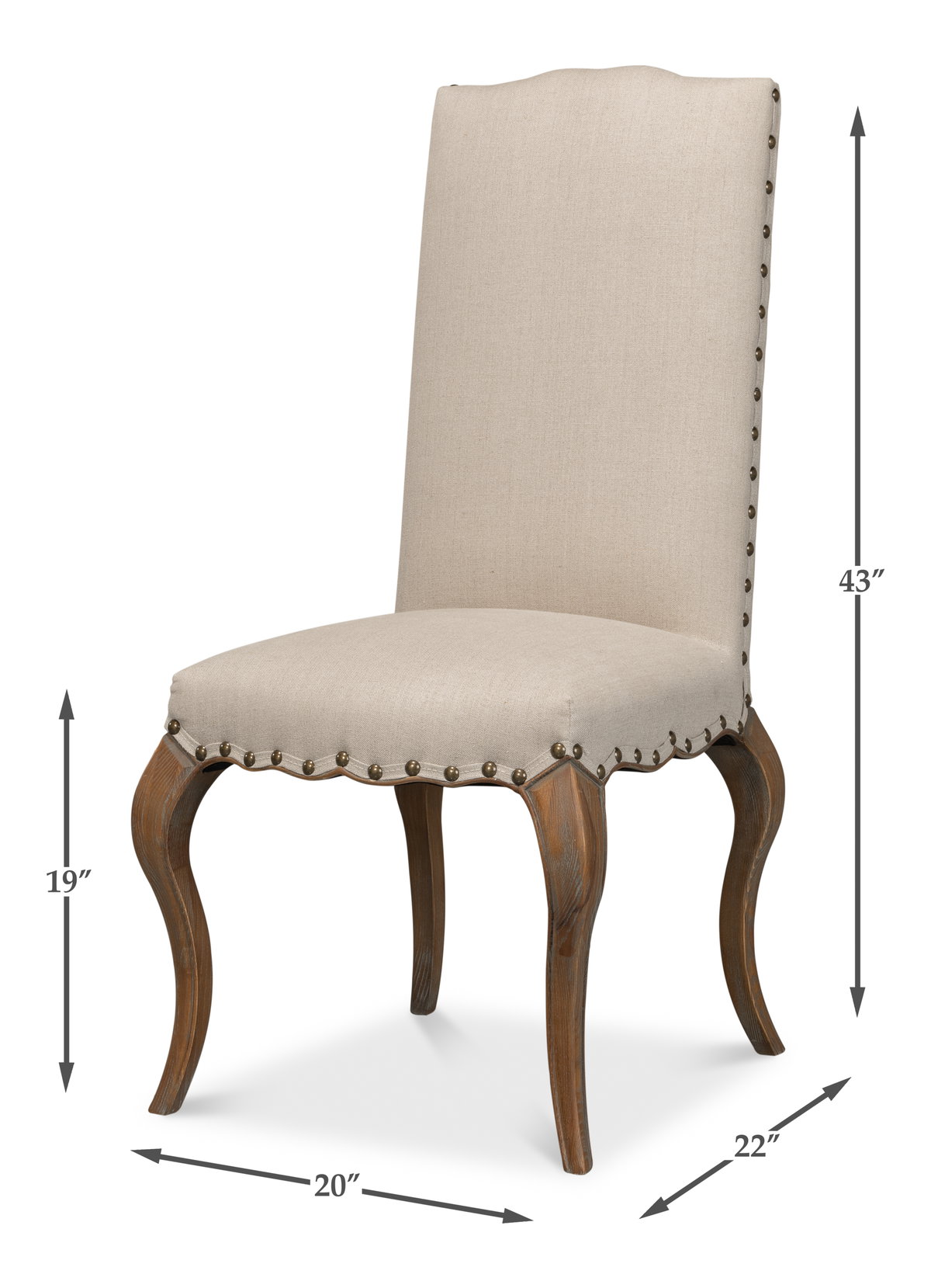 Thorne Side Chair  Beige, by Sarreid, 1'10" length x 1'8" width x 3'7" height View 13