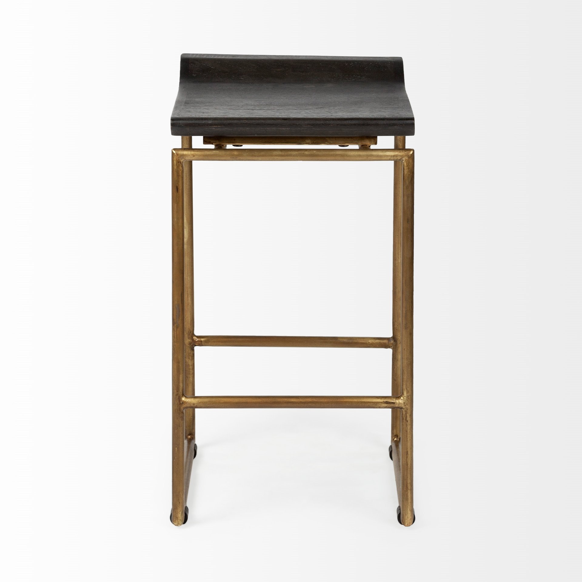 Givens 24.25'H Seat Height Brown Wood Seat Gold Metal Frame Stool, Counter & Bar Stool by Mercana, 14" length x 15.8" width x 26" height View 4