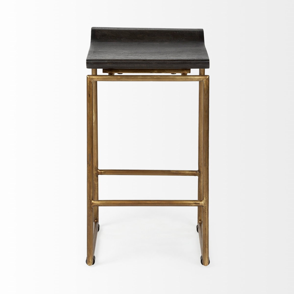 Givens Backless 26in Seat Counter Stool | Brown Wood with Gold Metal, Counter & Bar Stool by Mercana, 14" length x 15.8" width x 26" height View 6