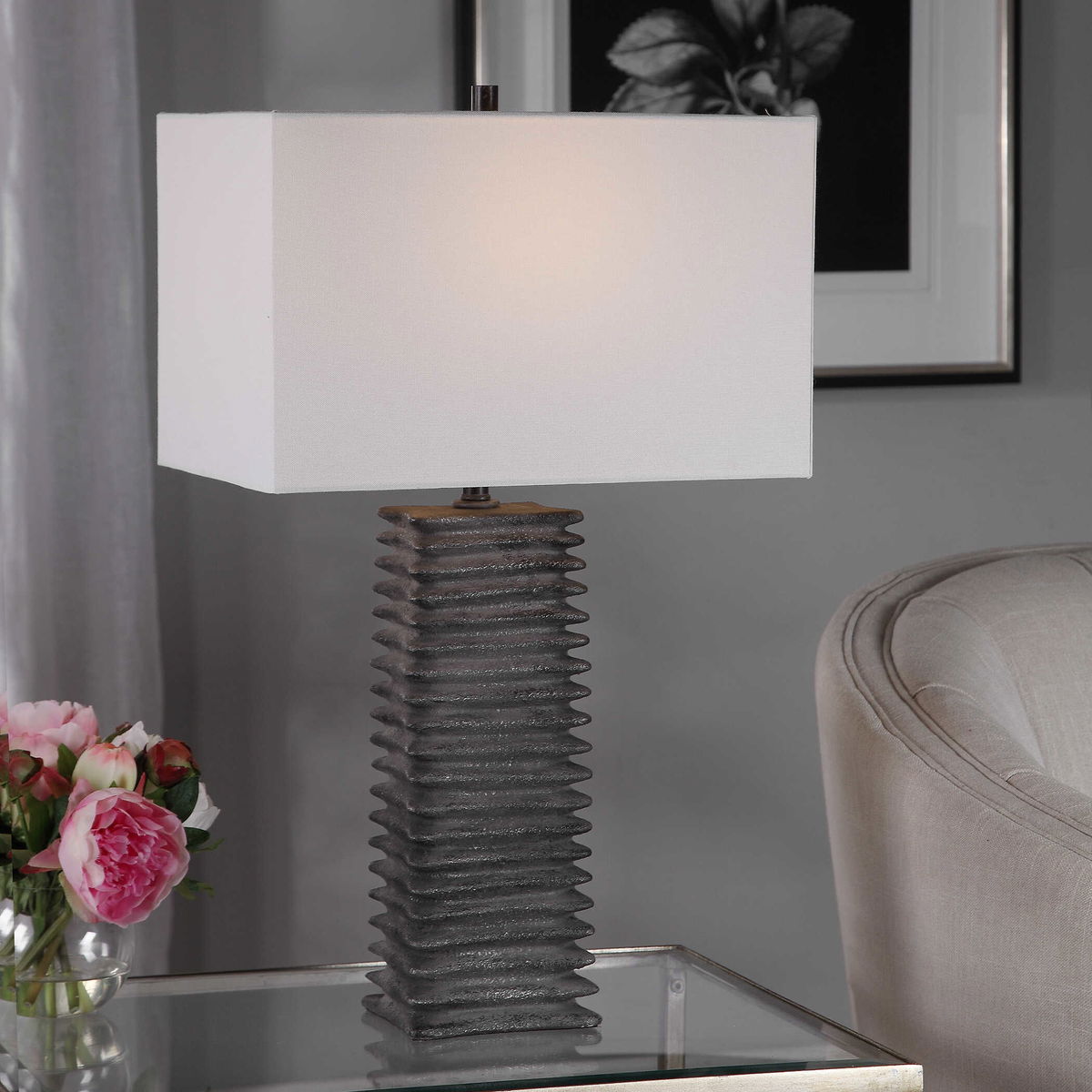 Sanderson Metallic Charcoal Table Lamp, by Uttermost, 16" width x 26.5" height x 10" depth View 6