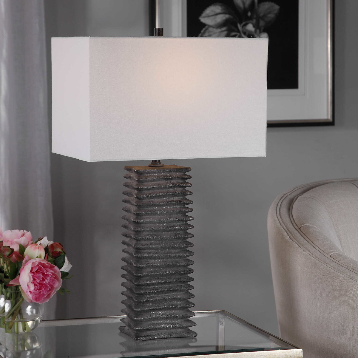 Sanderson Metallic Charcoal Table Lamp, by Uttermost, 16" width x 26.5" height x 10" depth View 6