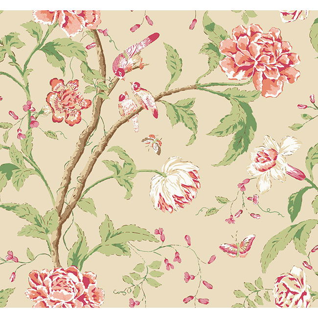 Teahouse Floral Cream & Coral Wallpaper large image 