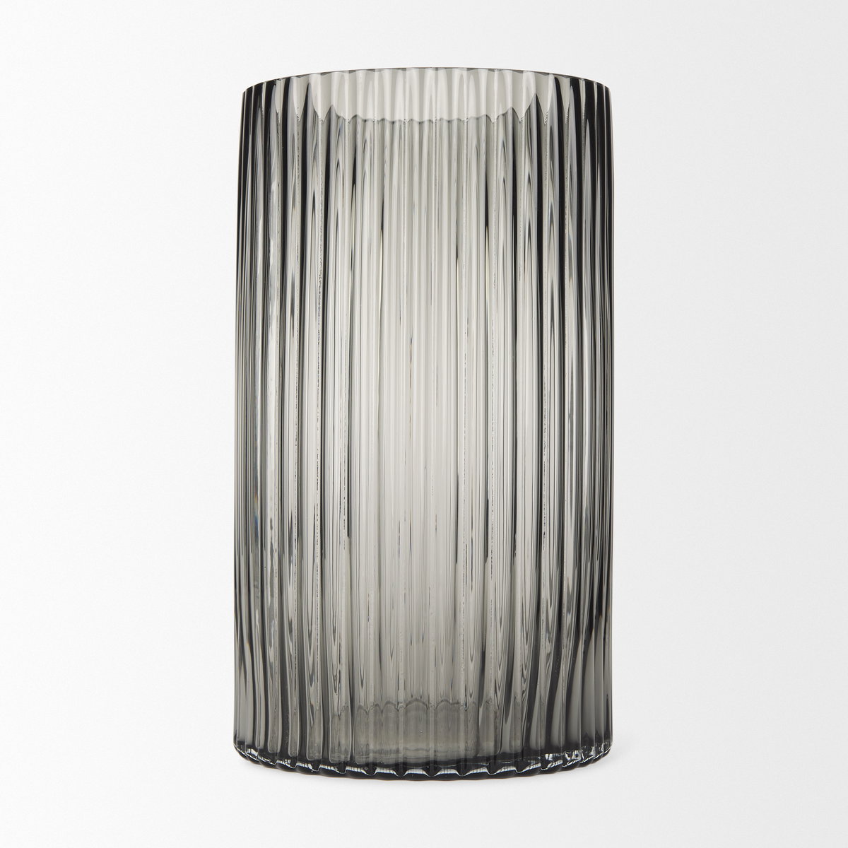 Dawn 11.4' Ribbed Smoke Gray Glass Vase, by Mercana, 6.1" length x 6.1" width x 11.42" height View 7