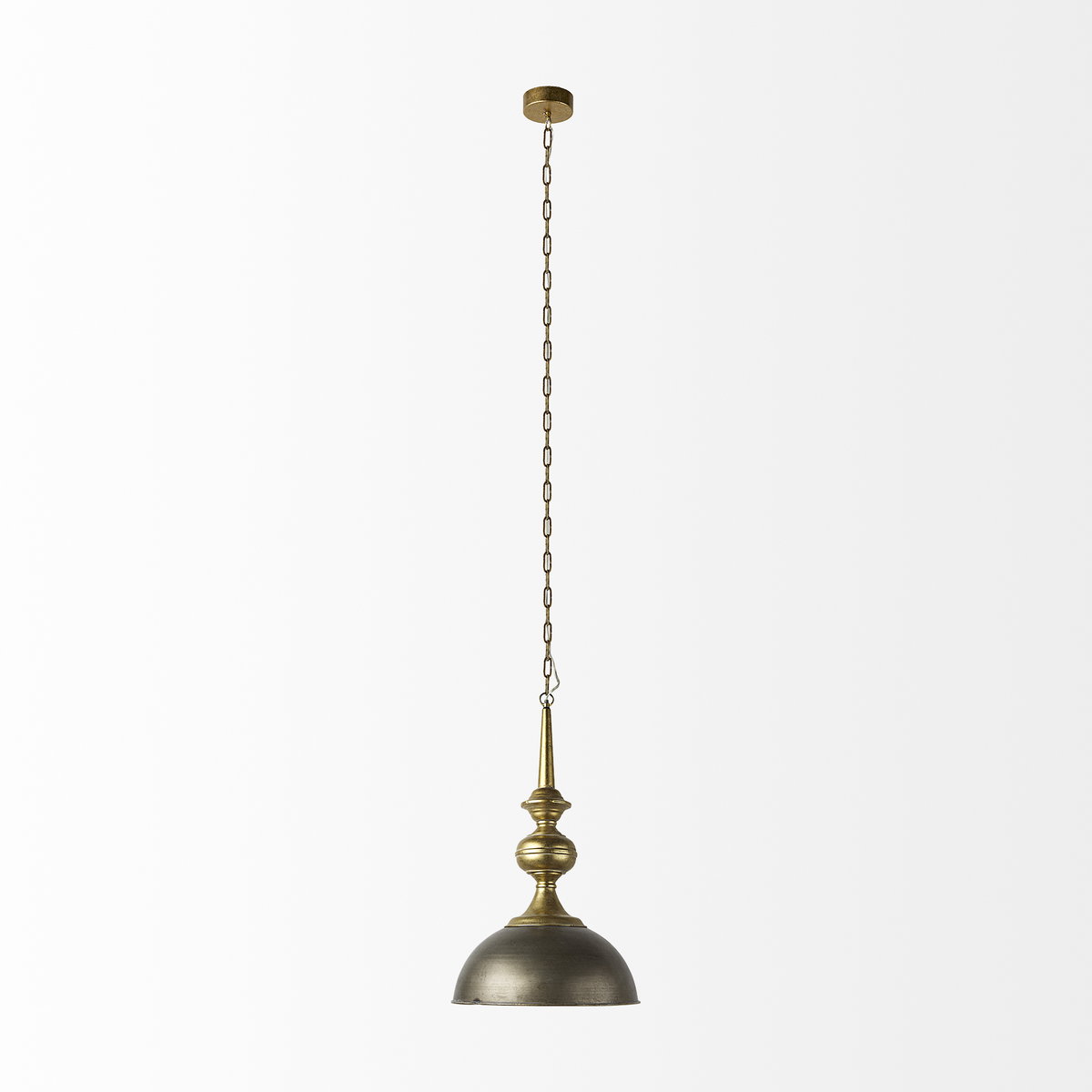 Capsa 17x29 Antique Gold and Silver Toned Metal Dome Pendant Light, by Mercana, 17" length x 17" width x 29" height View 4