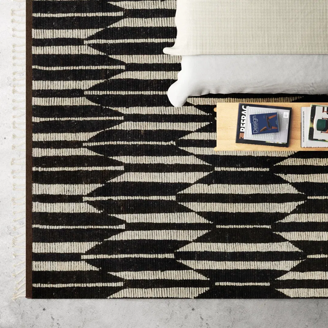Keoka Geometric Hand Knotted Wool Dark Brown/Ivory Area Rug large image 