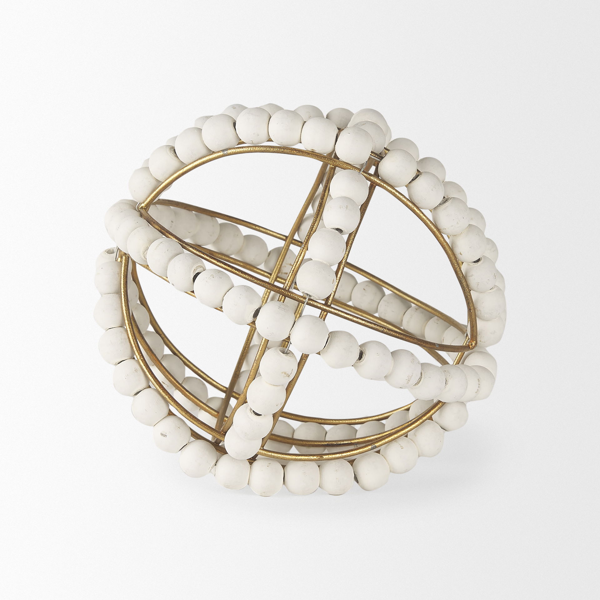 Espanlade I Small 9L x 9W White Wooden Beaded Orb, Decorative Object by Mercana, 8.66" length x 8.66" width x 8.86" height View 3