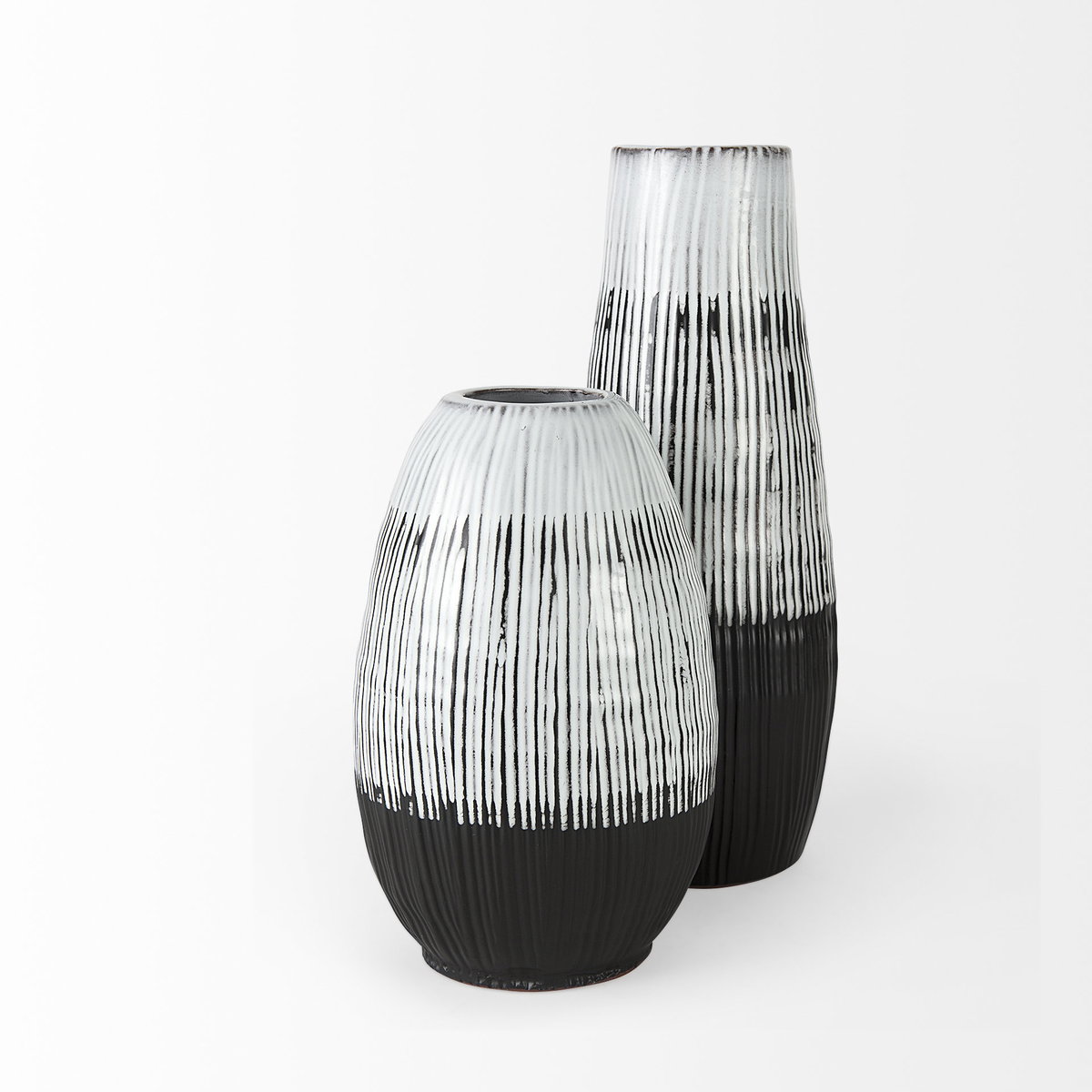 Tanami II Short Dark Brown/White Glazed Ceramic Vase, by Mercana, 8" length x 8" width x 13" height View 5
