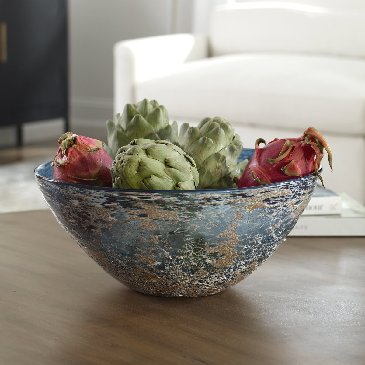 Genovesa Aqua Glass Bowl, Decorative Tray by Uttermost, 14.25" width x 6" height x 14.25" depth View 2