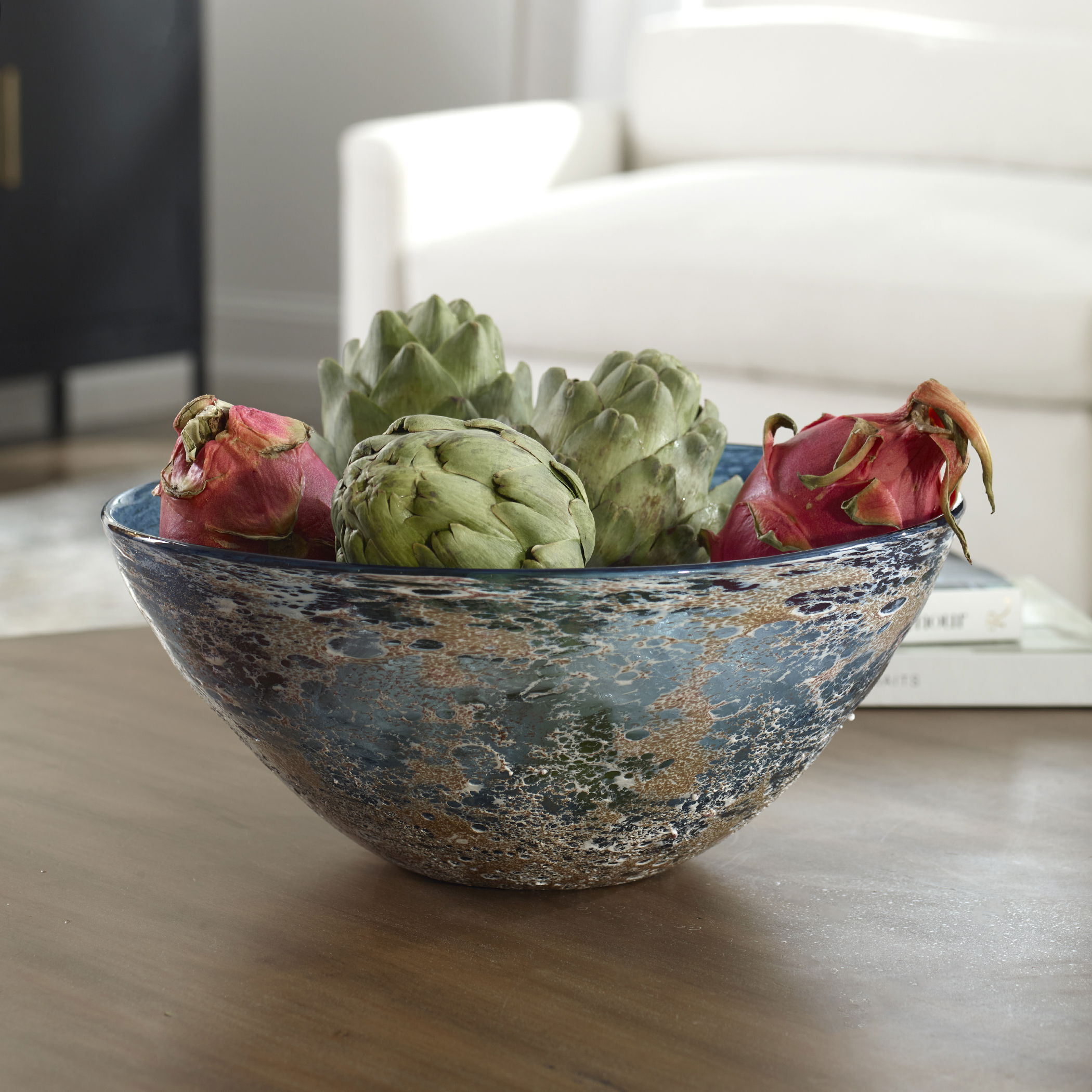 Genovesa Aqua Glass Bowl, Decorative by Uttermost, 14.25" width x 6" height x 14.25" depth View 2