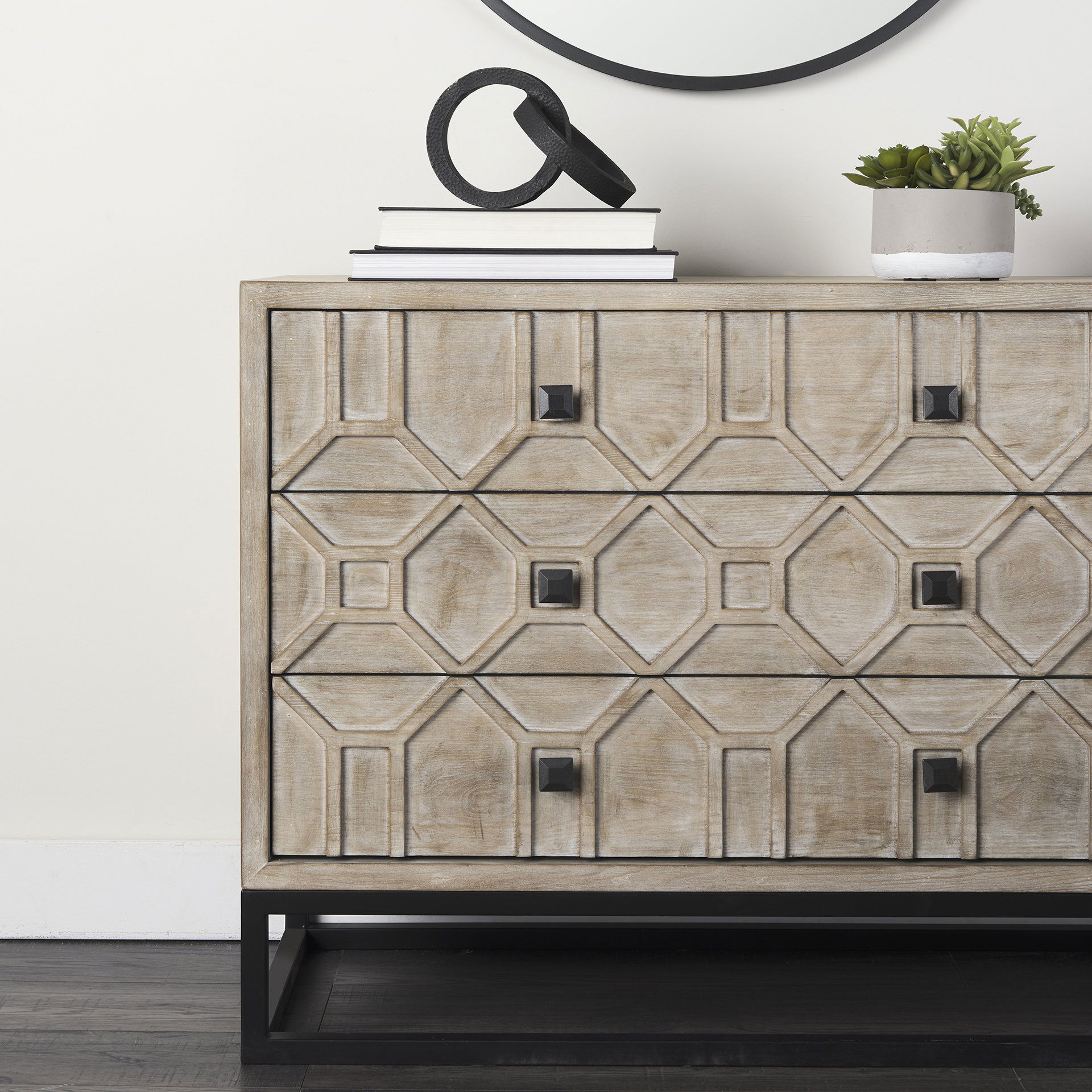 Genevieve I 39L x 16W Light Brown Fir Veneer 3 Drawer Accent Cabinet large image 