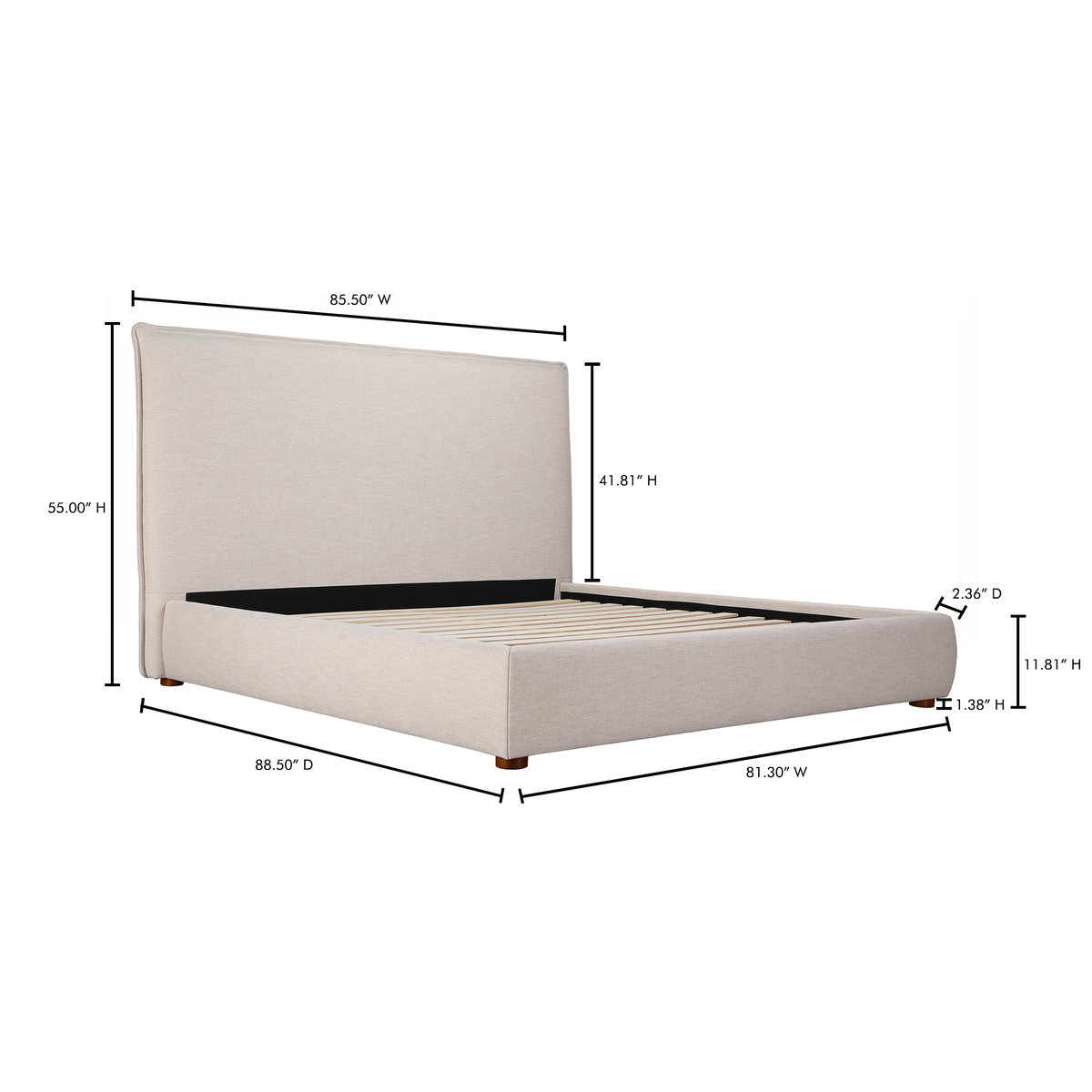 Luzon King Bed Tall Headboard Wheat, by Moe's Home, 85.5" width x 55" height x 88.5" depth View 14