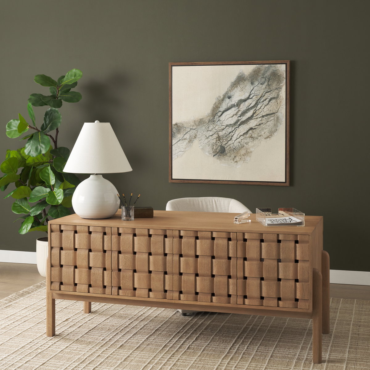 Mehdi White Ceramic Table Lamp, by Mercana, 12.2" length x 12.2" width x 11.02" height View 5