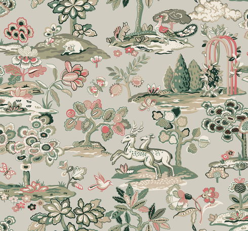 Kingswood Taupe & Coral Wallpaper