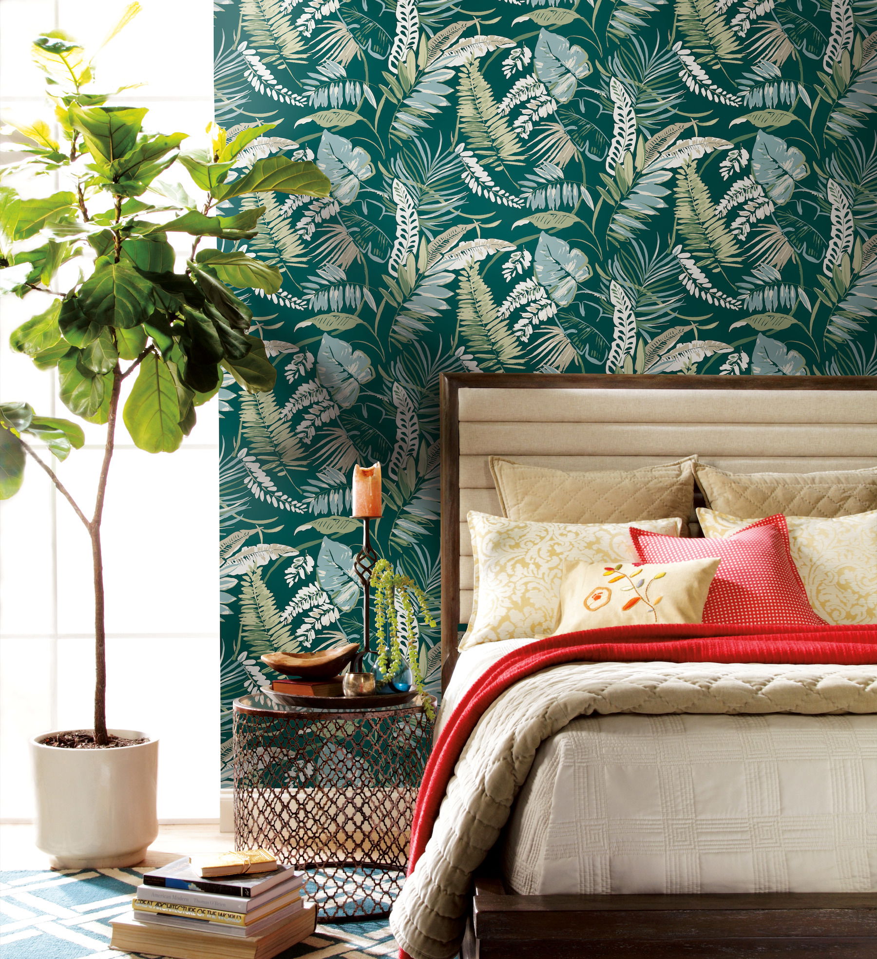 Tropical Toss Dark Green Wallpaper, by York Wall, 27' length x 2'3" width x 0.02" depth View 3