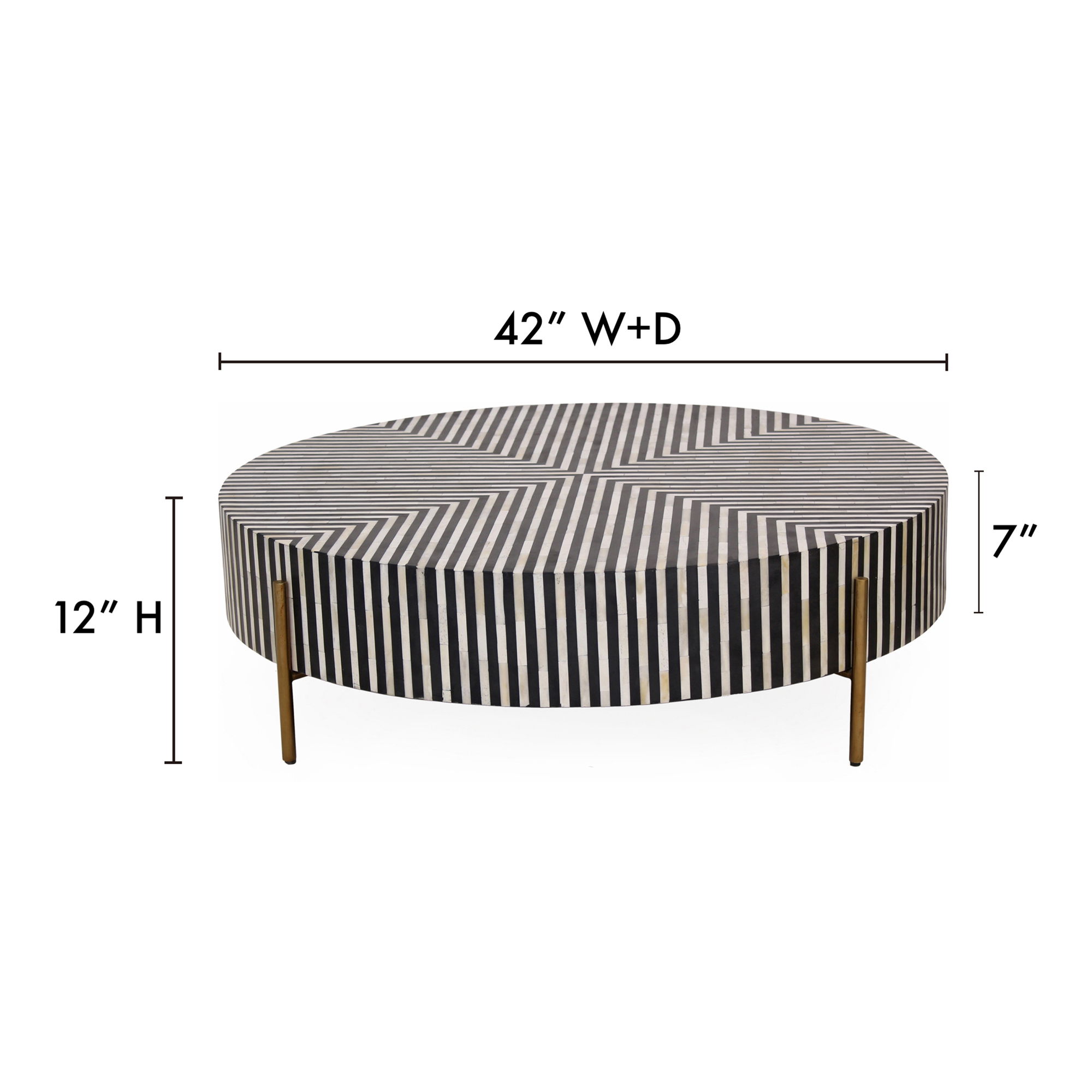 Chameau Medium Coffee Table Black And White, by Moe's Home, 42" width x 12" height x 42" depth View 7