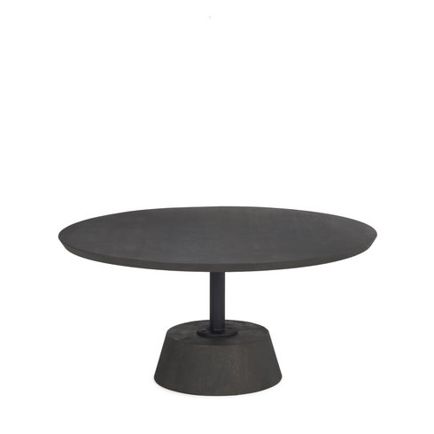Maxwell 34" Dark Brown Wood with Black Metal Pedestal Base Round Coffee Table
