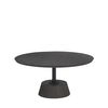 Maxwell 34L x 34W x 16H Dark Brown Wood with Black Metal Pedestal Base Round Coffee Table thumbnail 0