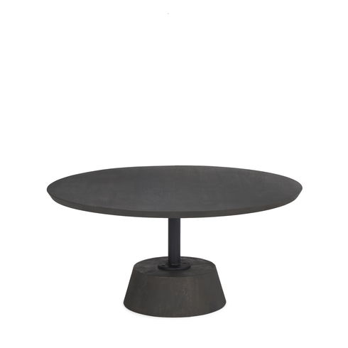 Maxwell 34L x 34W x 16H Dark Brown Wood with Black Metal Pedestal Base Round Coffee Table