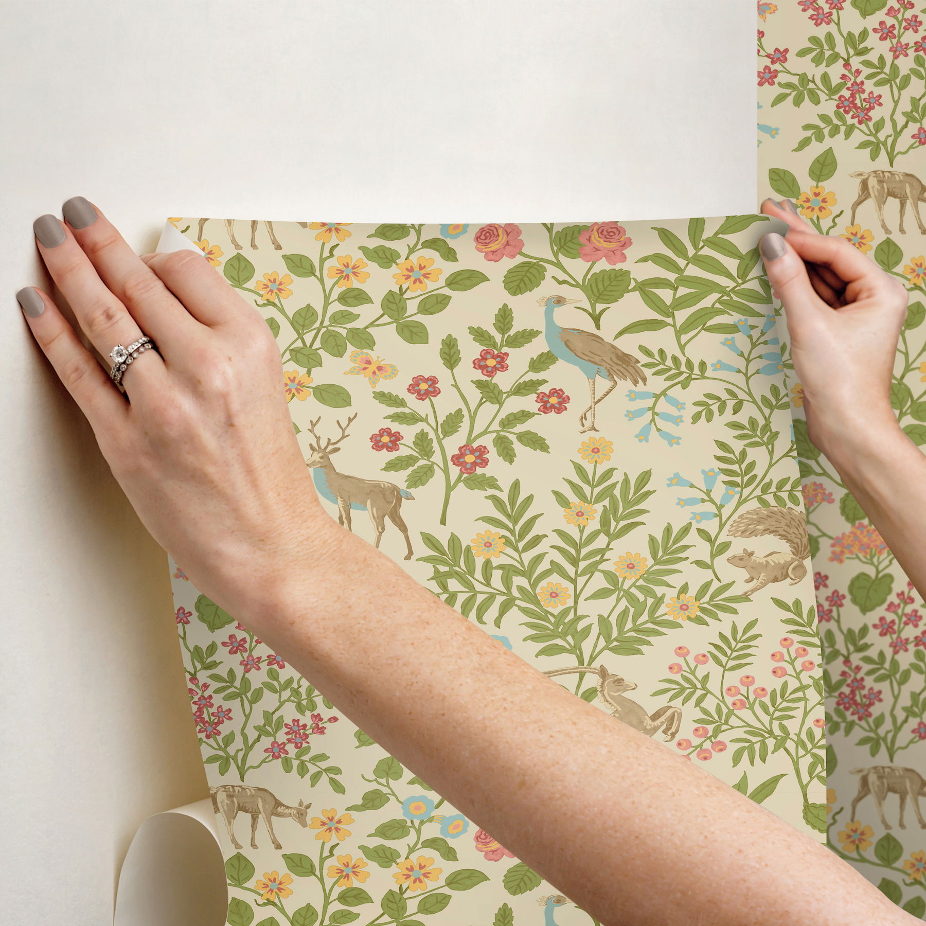 Woodland Floral Linen Peel & Stick Wallpaper large image 