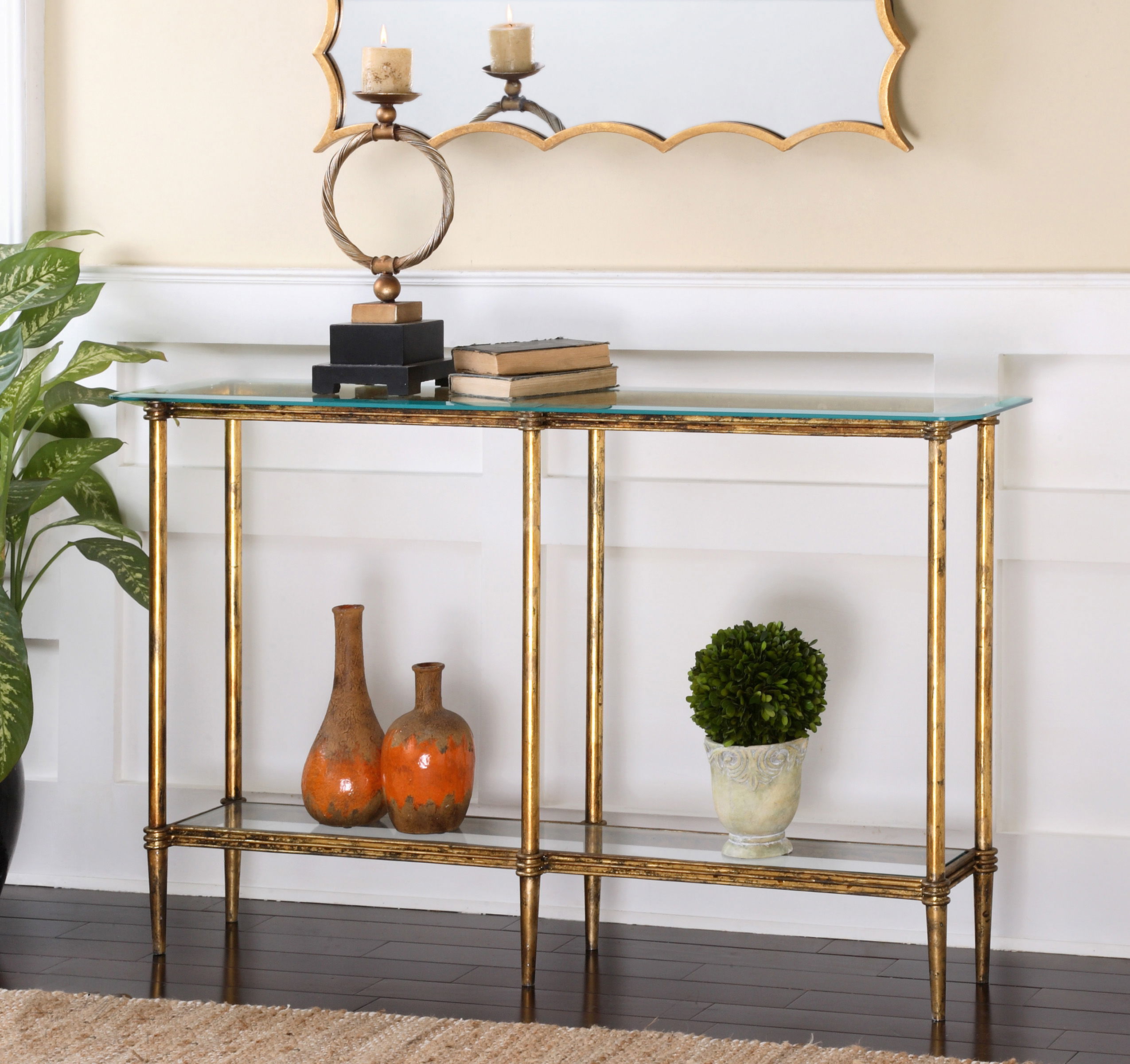 Elenio Glass Console Table, Furniture by Uttermost, 54" width x 32.37" height x 12" depth View 2