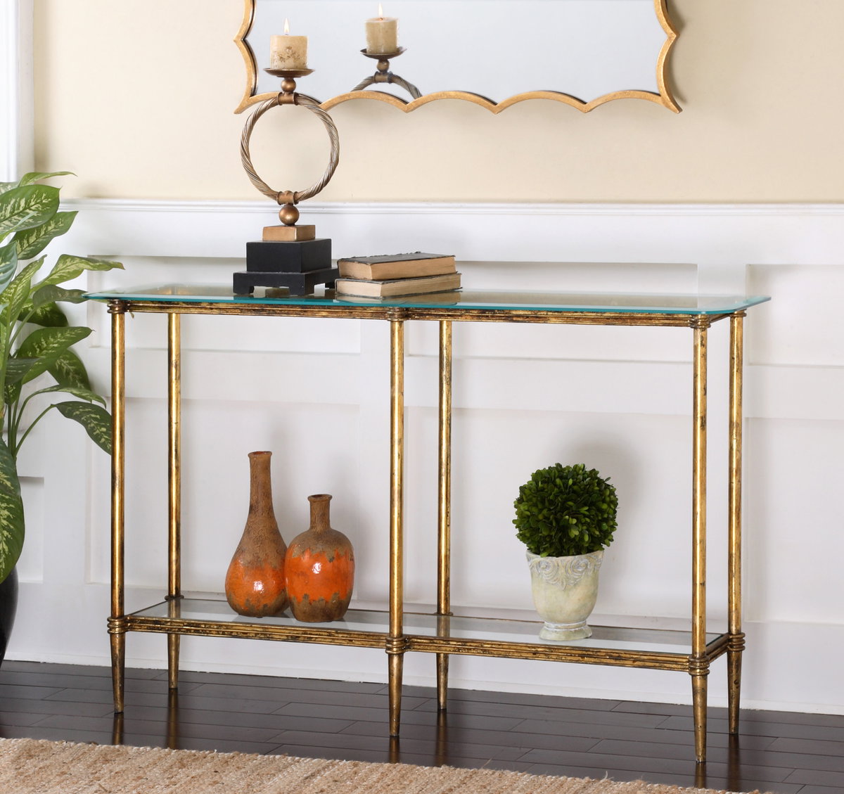 Elenio Glass Console Table, by Uttermost, 54" width x 32.37" height x 12" depth View 2