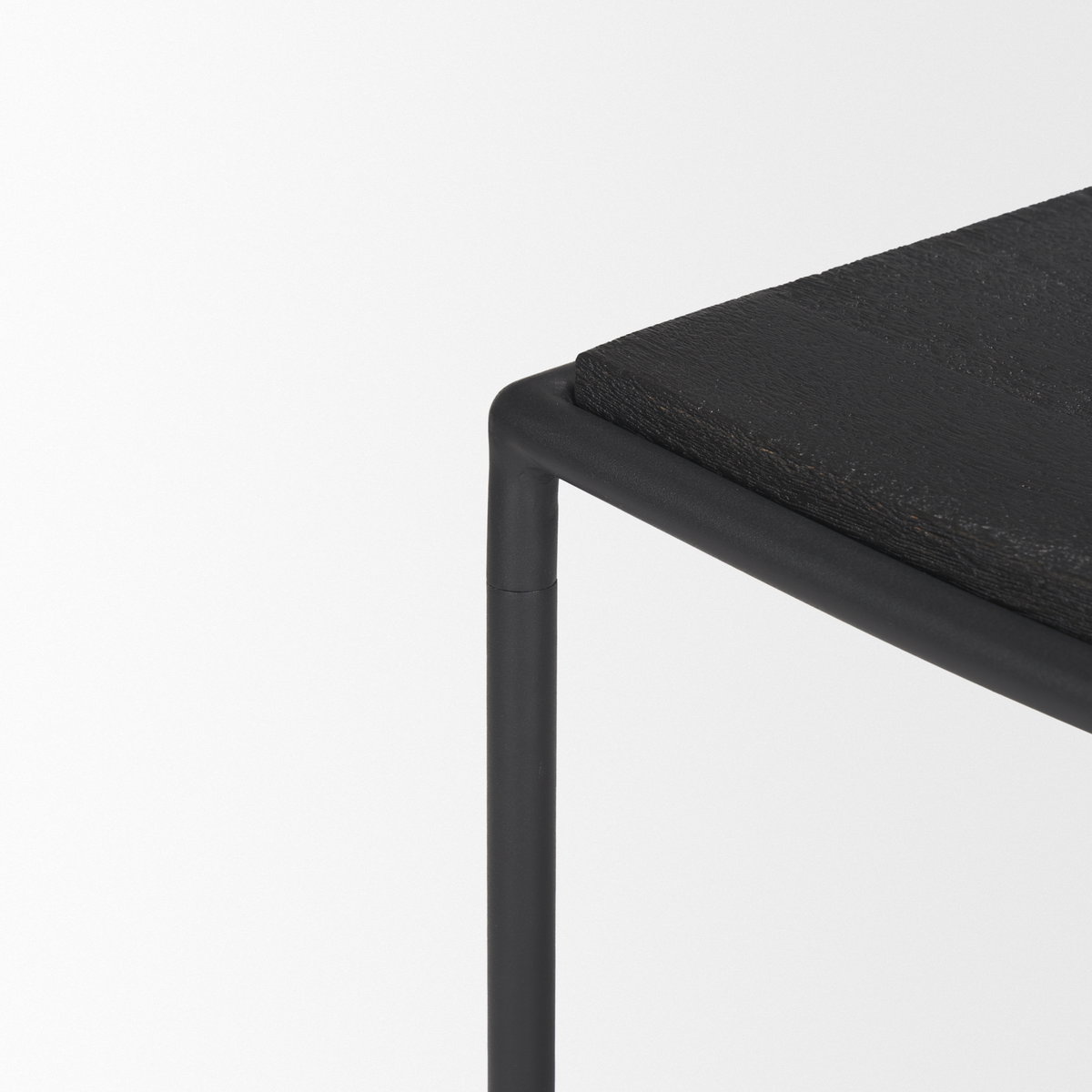 Taniel Textured Black Wood with Black Metal Stool, Ottoman by Mercana, 23.25" length x 16" width x 17" height View 7