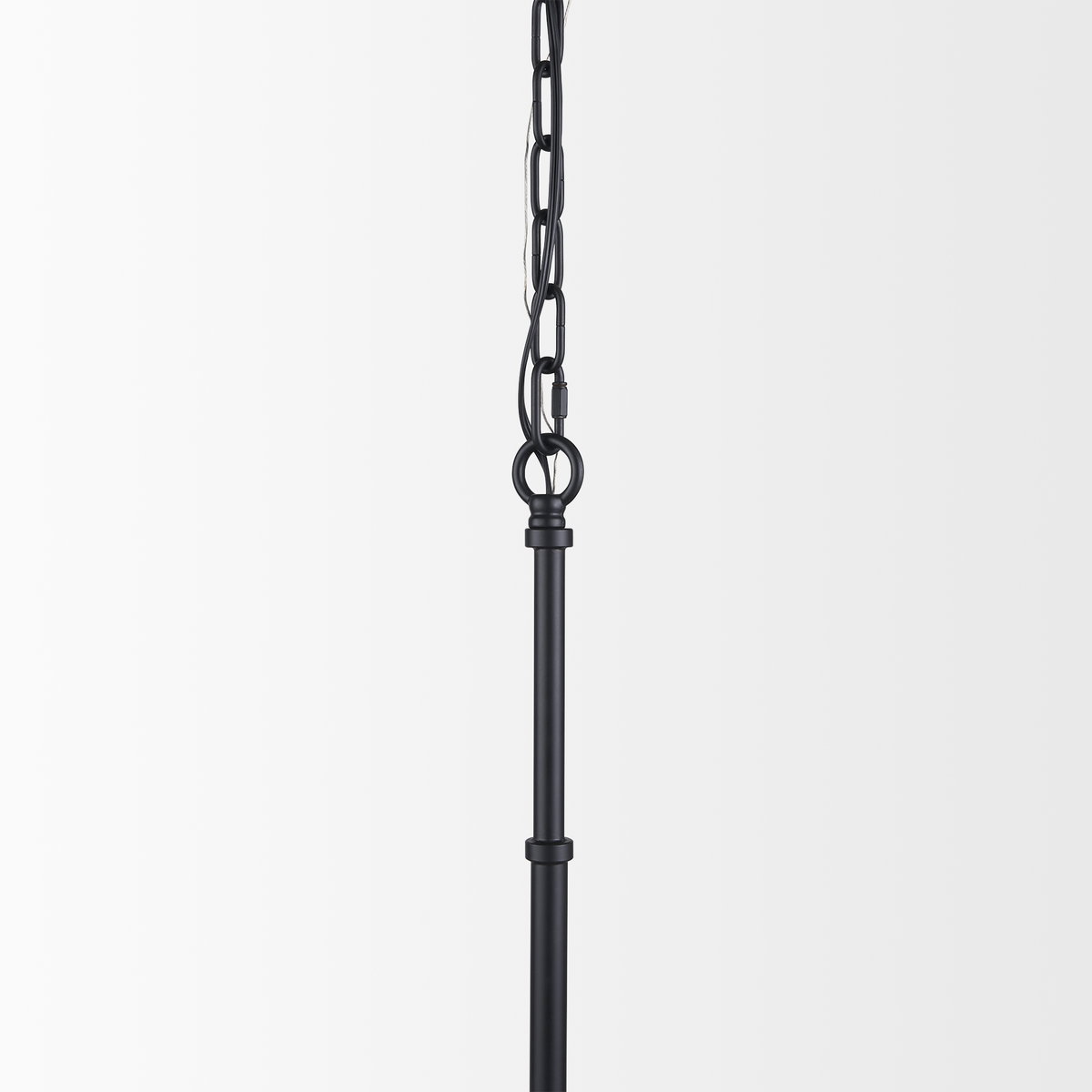 Edie Matte Black Metal with Frosted Glass Globe 1-Light Pendant, by Mercana, 12" length x 12" width x 54" height View 6