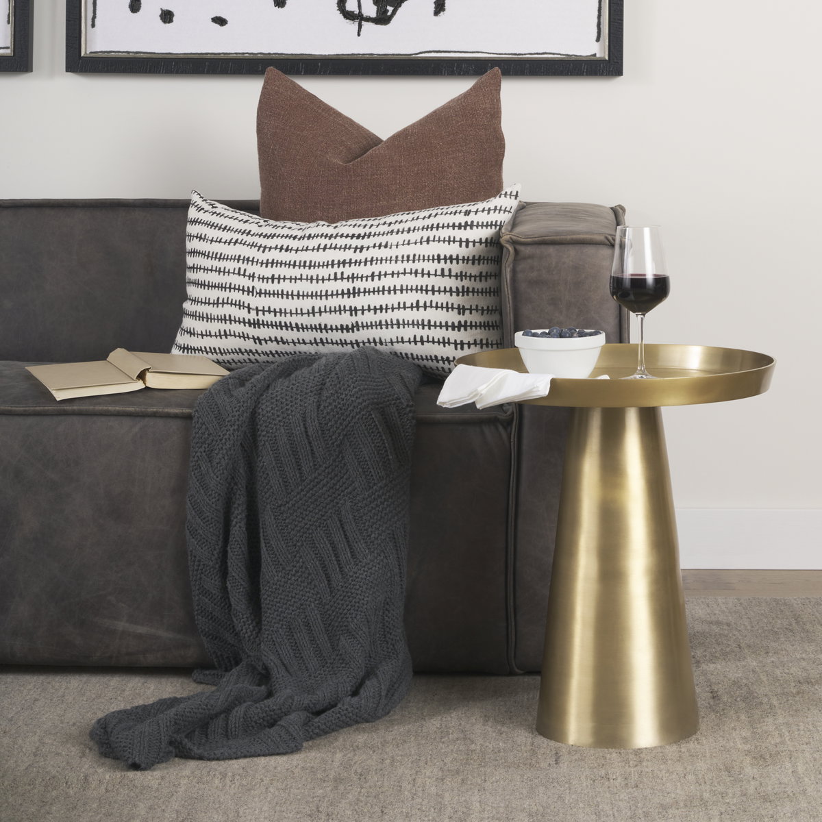 Roland Satin Brass Cast Aluminum Metal Accent Table, Side & End Table by Mercana, 18" length x 18" width x 20.75" height View 2