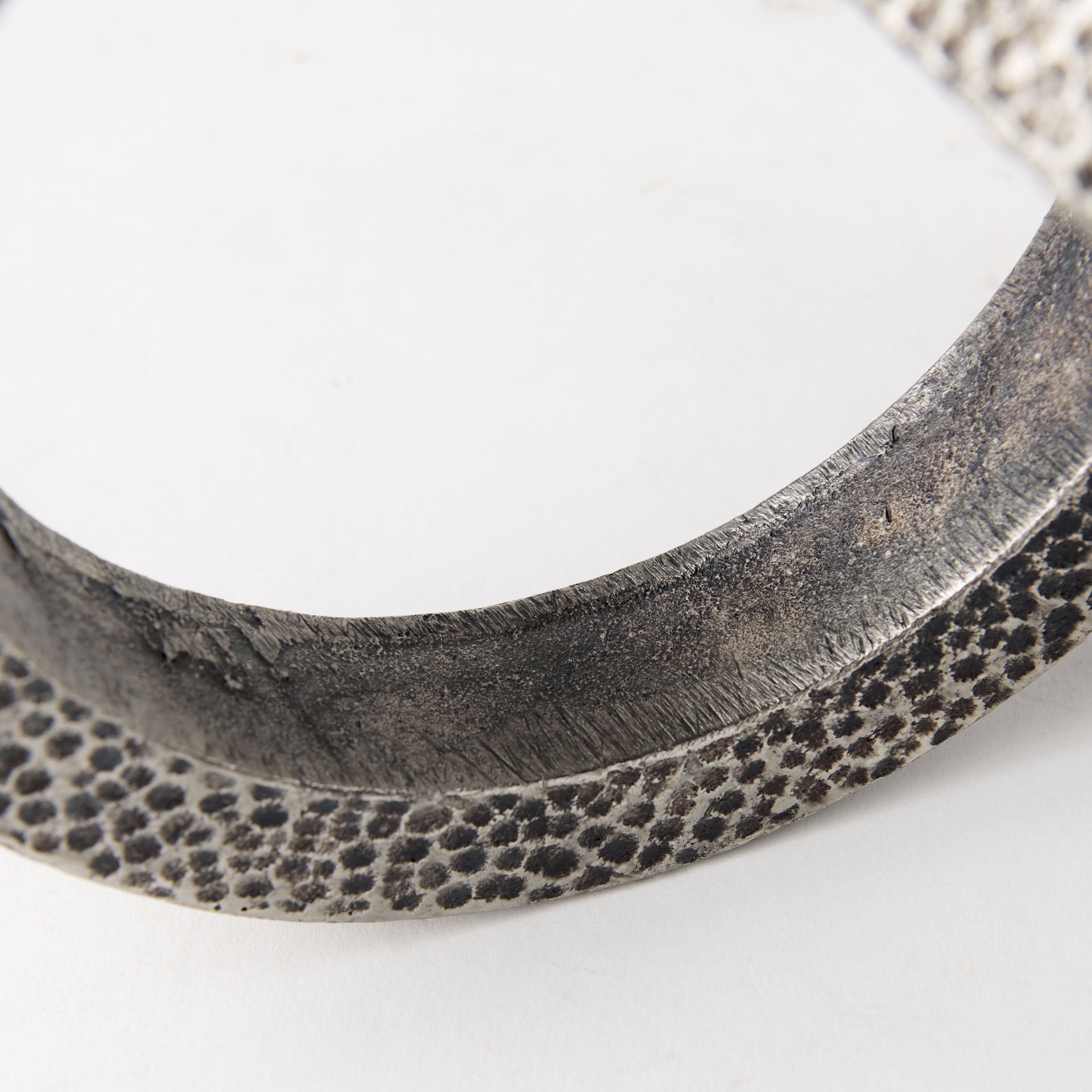 Rafiki Two Blackened Silver Hammered Finish Metal Conjoined Circles, Decorative Object by Mercana, 7.87" length x 5.91" width x 5.91" height View 11