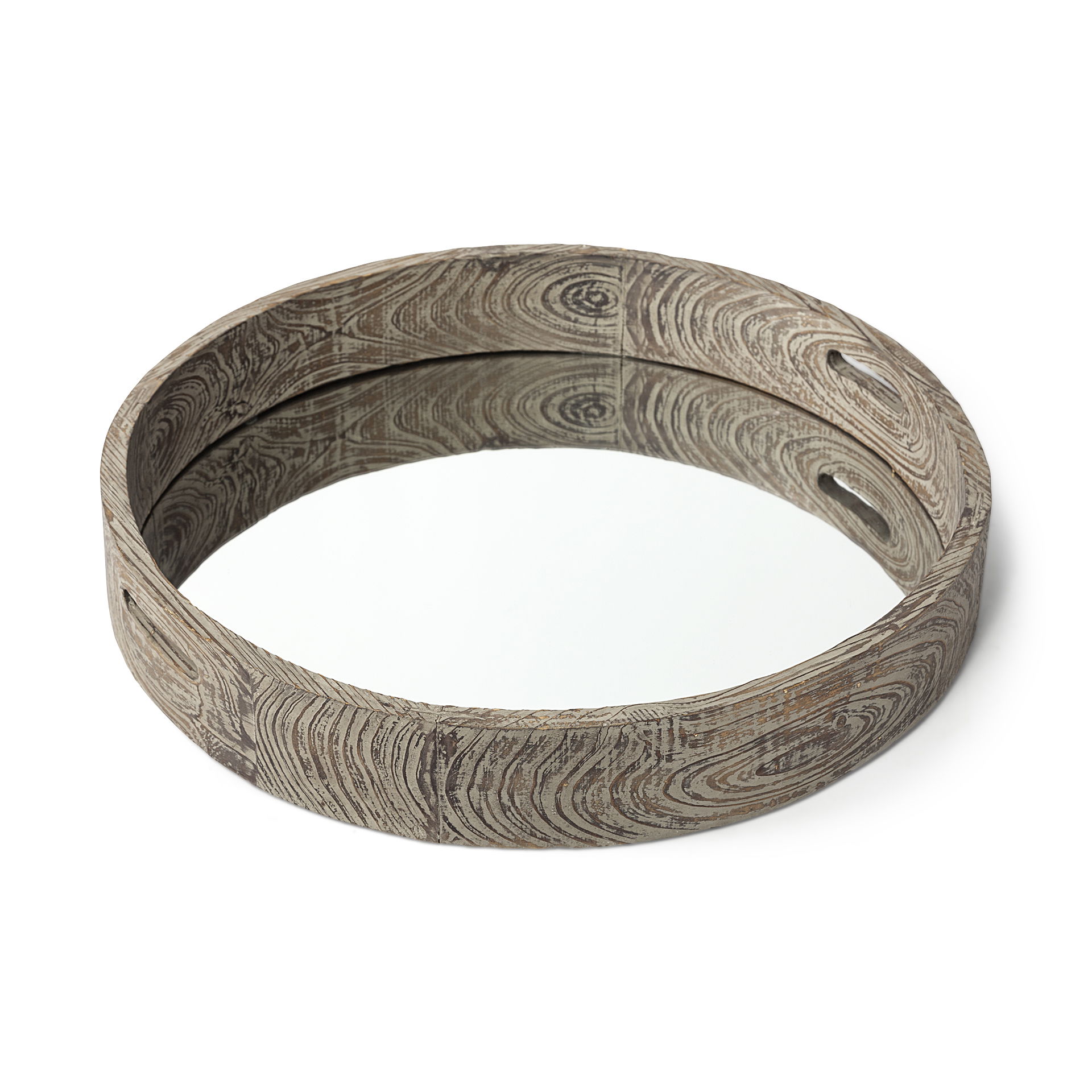 Whittier (Large) 28L x 28W Brown Wooden Mirrored Base Tray, Decorative Tray by Mercana, 27.95" length x 5.02" width x 27.95" height View 1