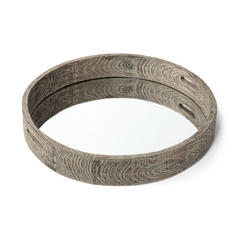 Whittier (Large) 28L x 28W Brown Wooden Mirrored Base Tray