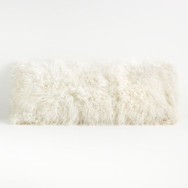 Online Designer Bedroom Pelliccia 36"x16" Ivory Mongolian Sheepskin Lumbar Throw Pillow