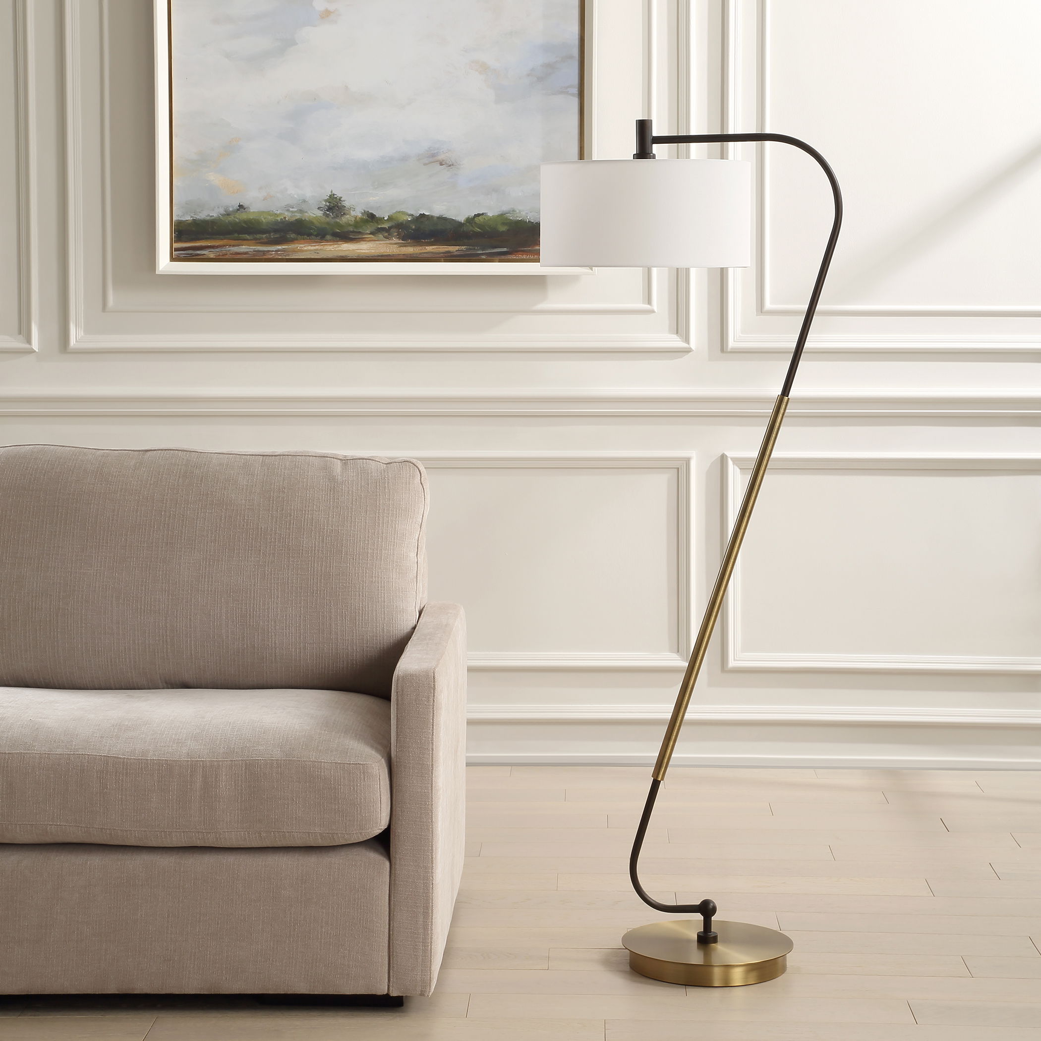 Irwin Curved Brass Floor Lamp large image 