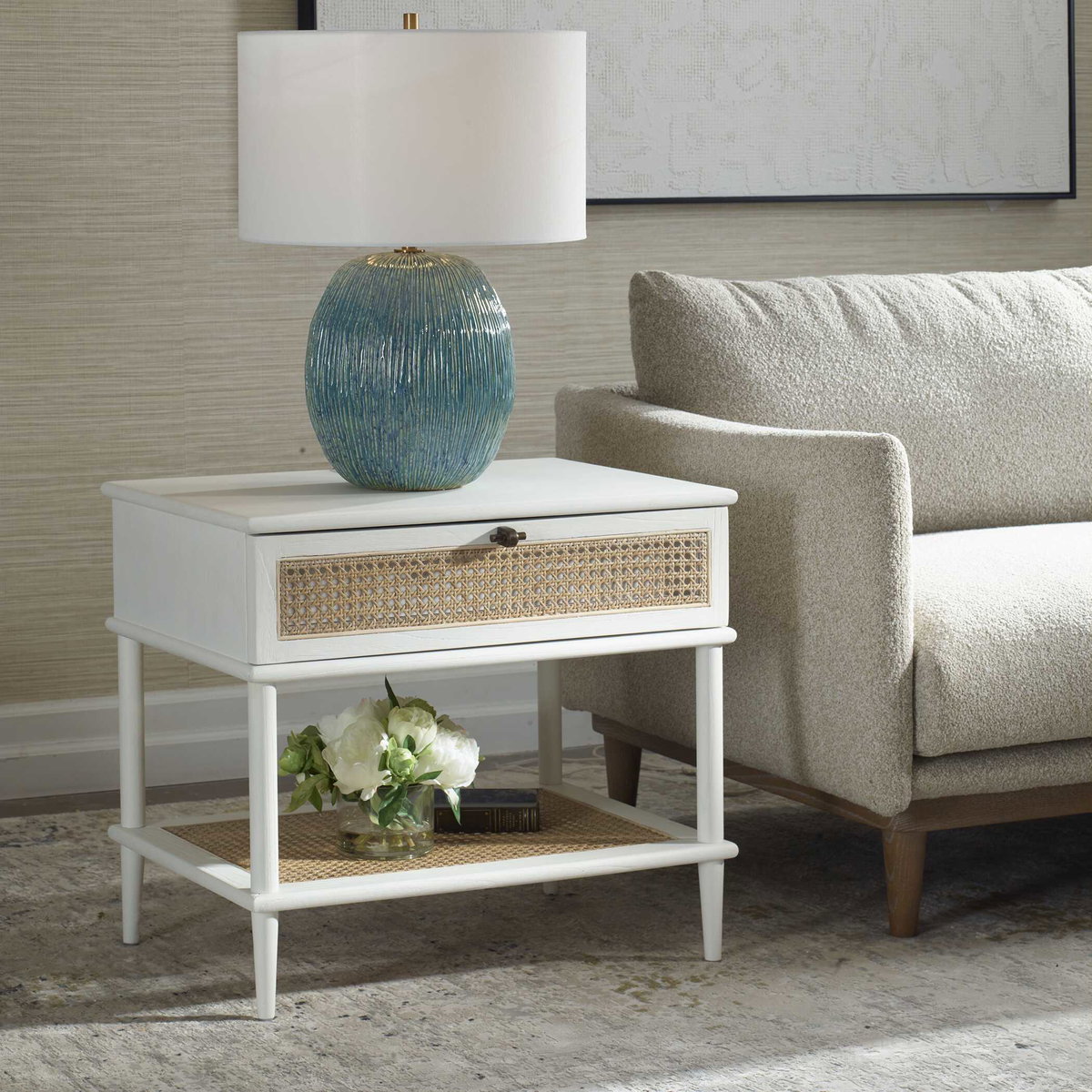 Coast White Rattan Side Table, Side & End Table by Uttermost, 25.75" width x 23" height x 18.75" depth View 4