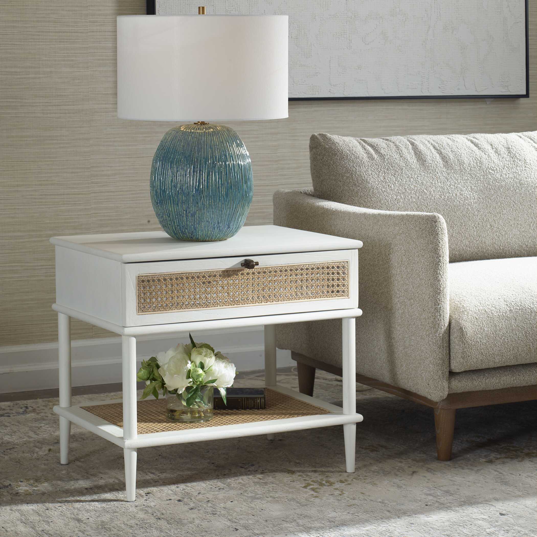 Coast White Rattan Side Table large image 