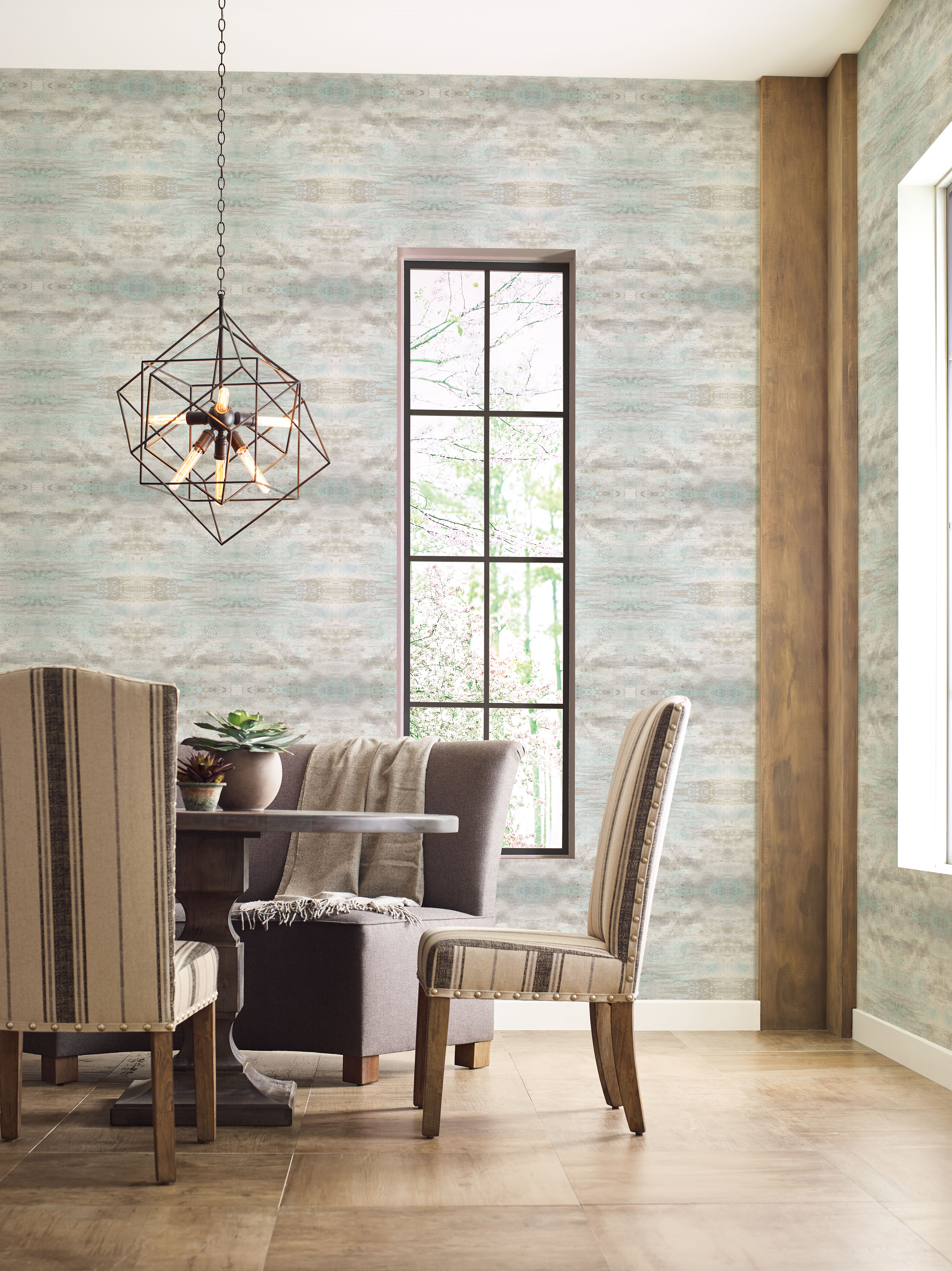 Serene Jewl Blue & Grey Wallpaper, by York Wall, 33' length x 1'8.5" width x 0.02" depth View 3