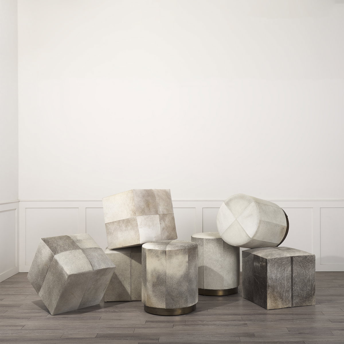 Zahavi I 23'H grey-toned hair-on-hide ottoman, by Mercana, 20" length x 20" width x 24" height View 5