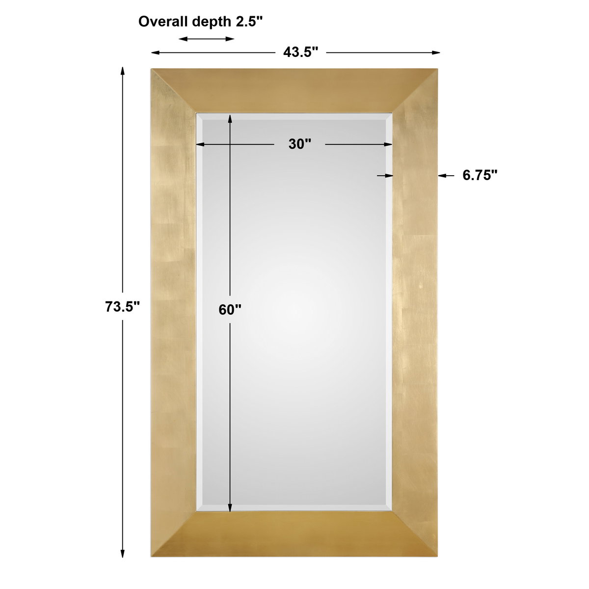 Chaney Gold Mirror, by Uttermost, 43.5" width x 73.5" height x 2.5" depth View 3