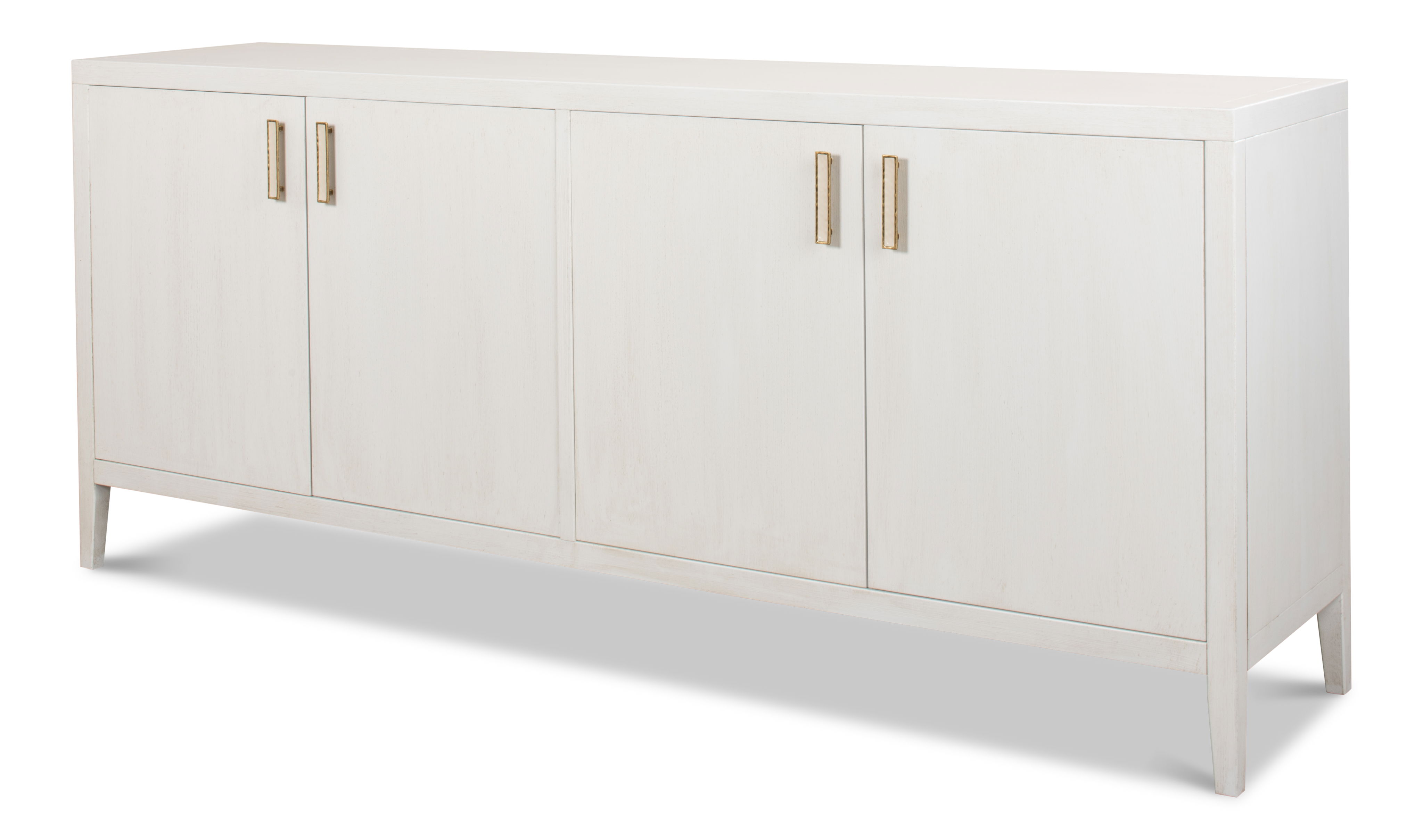 Blanco 4 Door Buffet, Cortina White, Cabinets & Sideboard by Sarreid, 80" length x 18" width x 34" height View 1