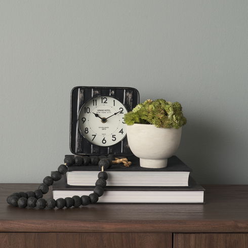 Karl  Rustic Black Iron Rounded Square Table Clock