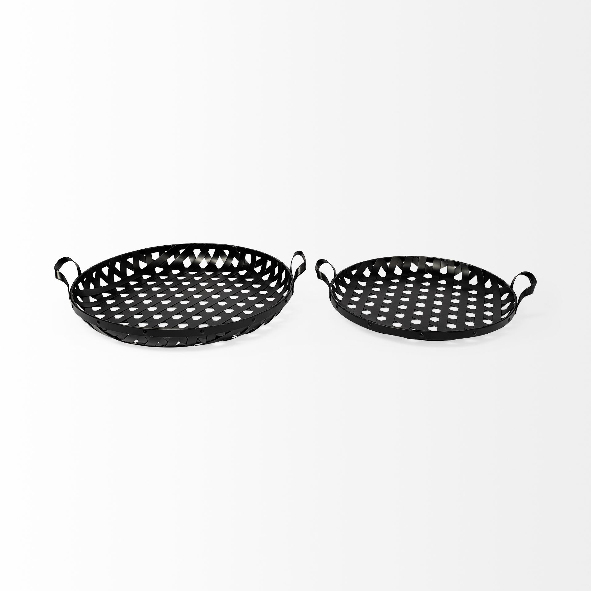 Lito (Set of 2) Black Woven Metal Round Serving Trays large image 