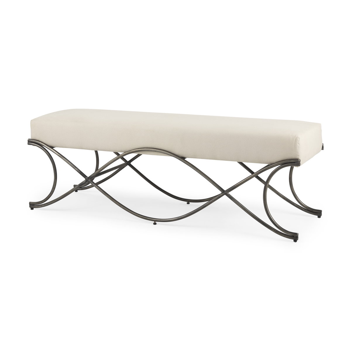 Ayla 55L x 17.6W x 18H Cream Fabric Seat with Antique Nickel Frame Bench, Benche by Mercana, 55" length x 19.75" width x 20.5" height View 1