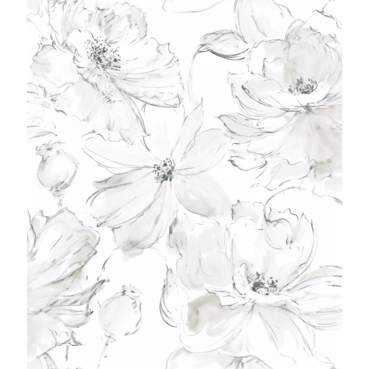 Floral Dreams Grey Wallpaper, by York Wall, 33' length x 1'8.5" width x 0.02" depth