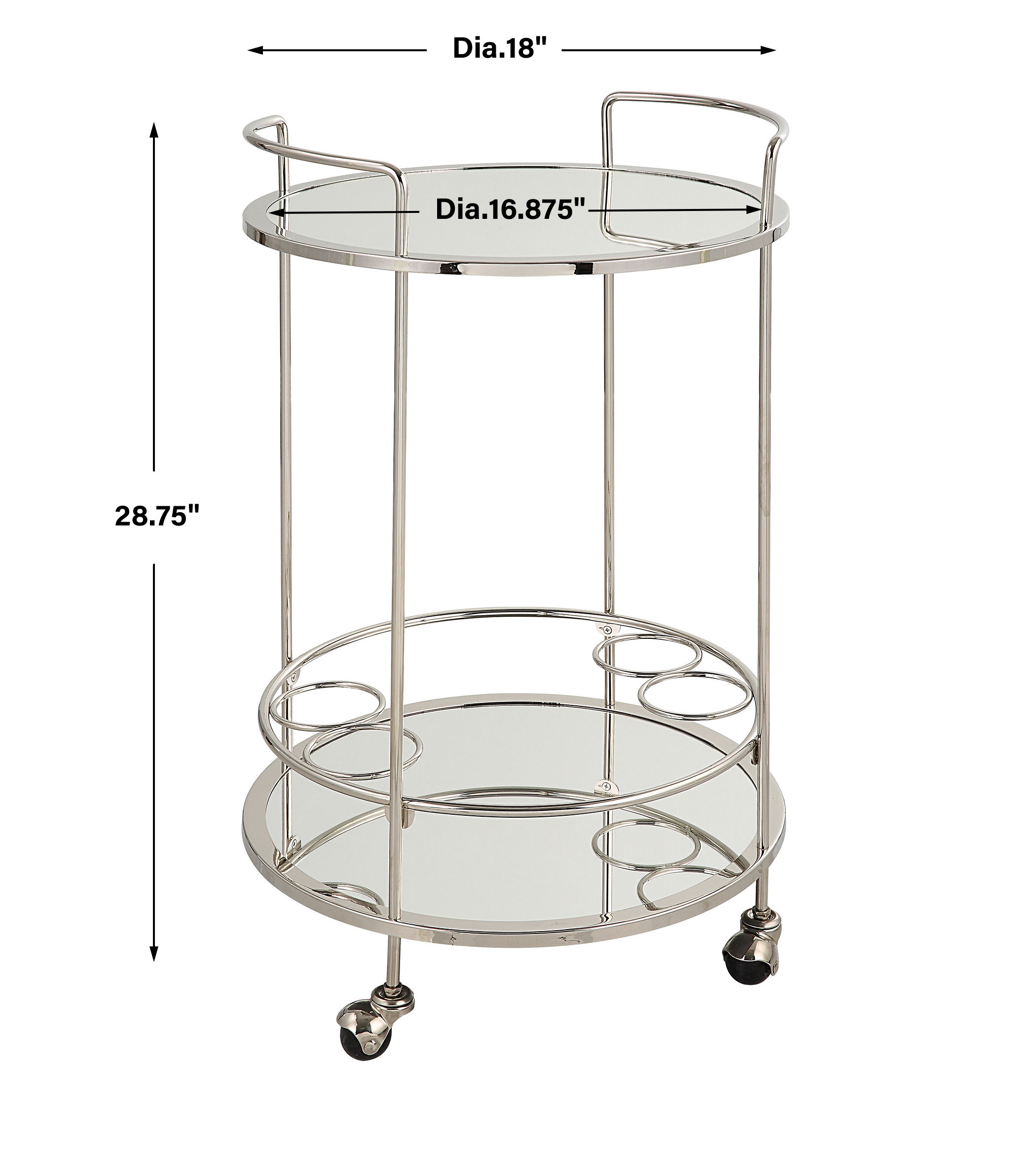 Spritz Chrome Bar Cart, Furniture by Uttermost, 18" width x 28.75" height x 18" depth View 3