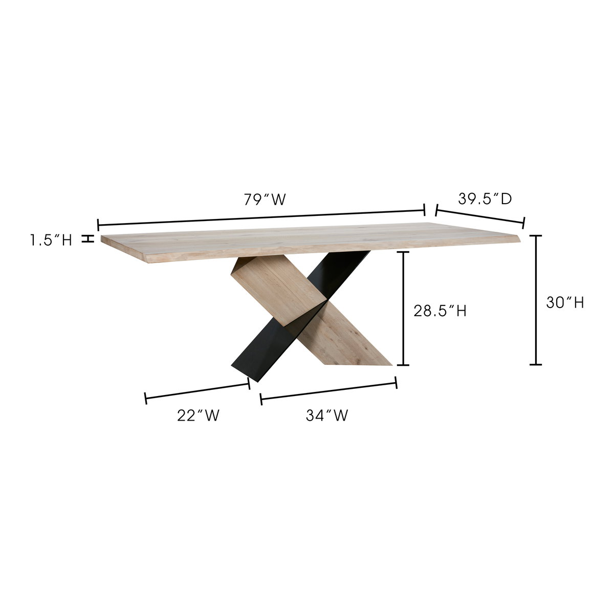 Instinct Dining Table Natural, by Moe's Home, 79" width x 30" height x 39.5" depth View 5