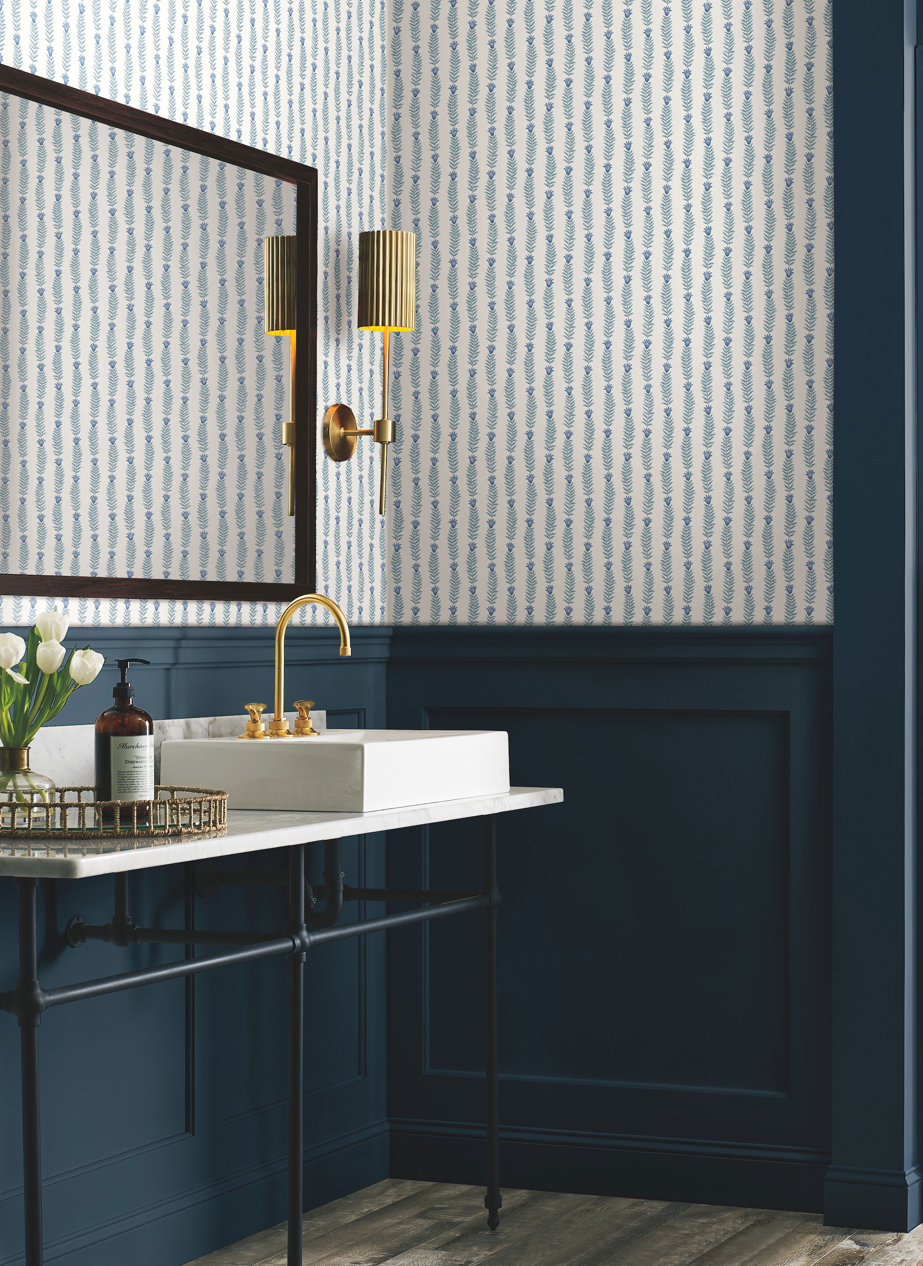 Eden White & Blue Wallpaper, by York Wall, 27' length x 2'3" width x 0.02" depth View 2