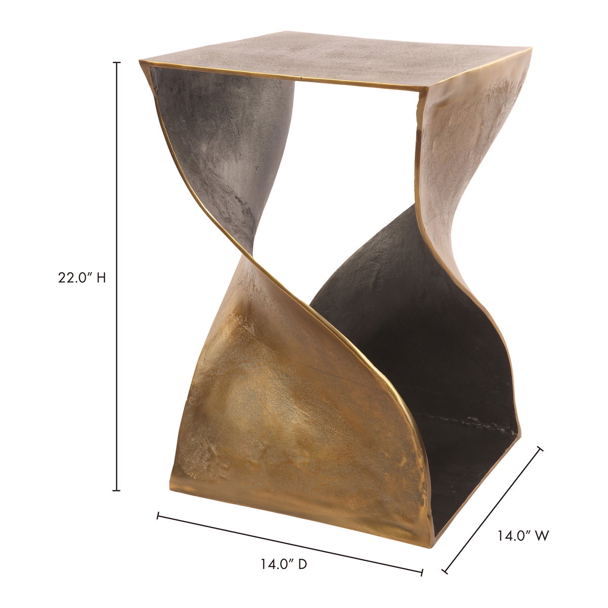 Twist Accent Table Brass, Side & End Table by Moe's Home, 14" width x 22" height x 14" depth View 6