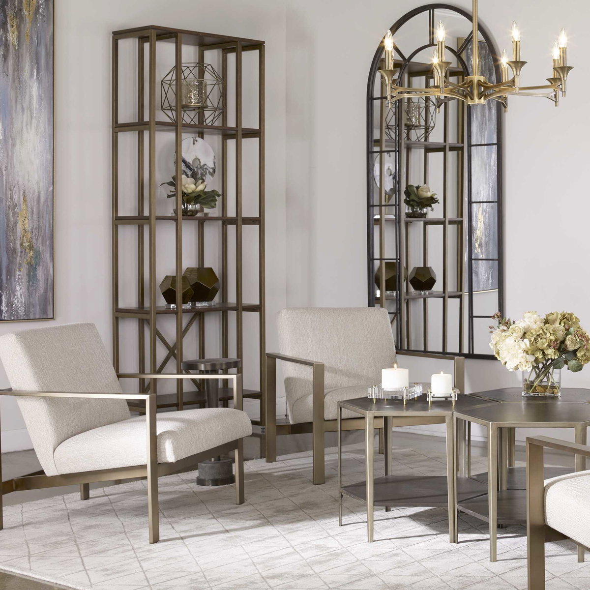 Karishma Antique Gold Etagere, Shelving & Bookcase by Uttermost, 32" width x 89" height x 14" depth View 8