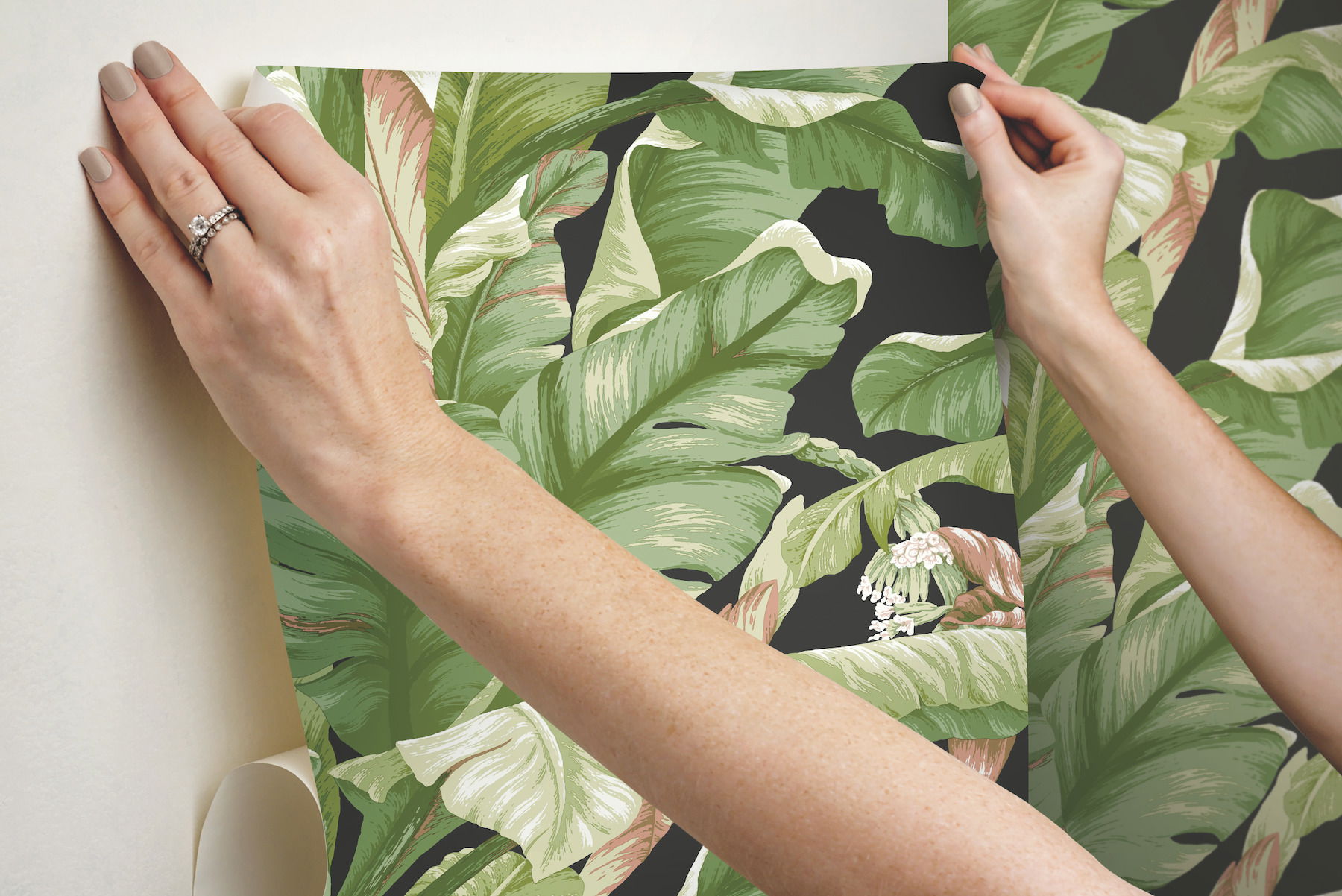 Banana Leaf Black & Green Peel & Stick Wallpaper large image 