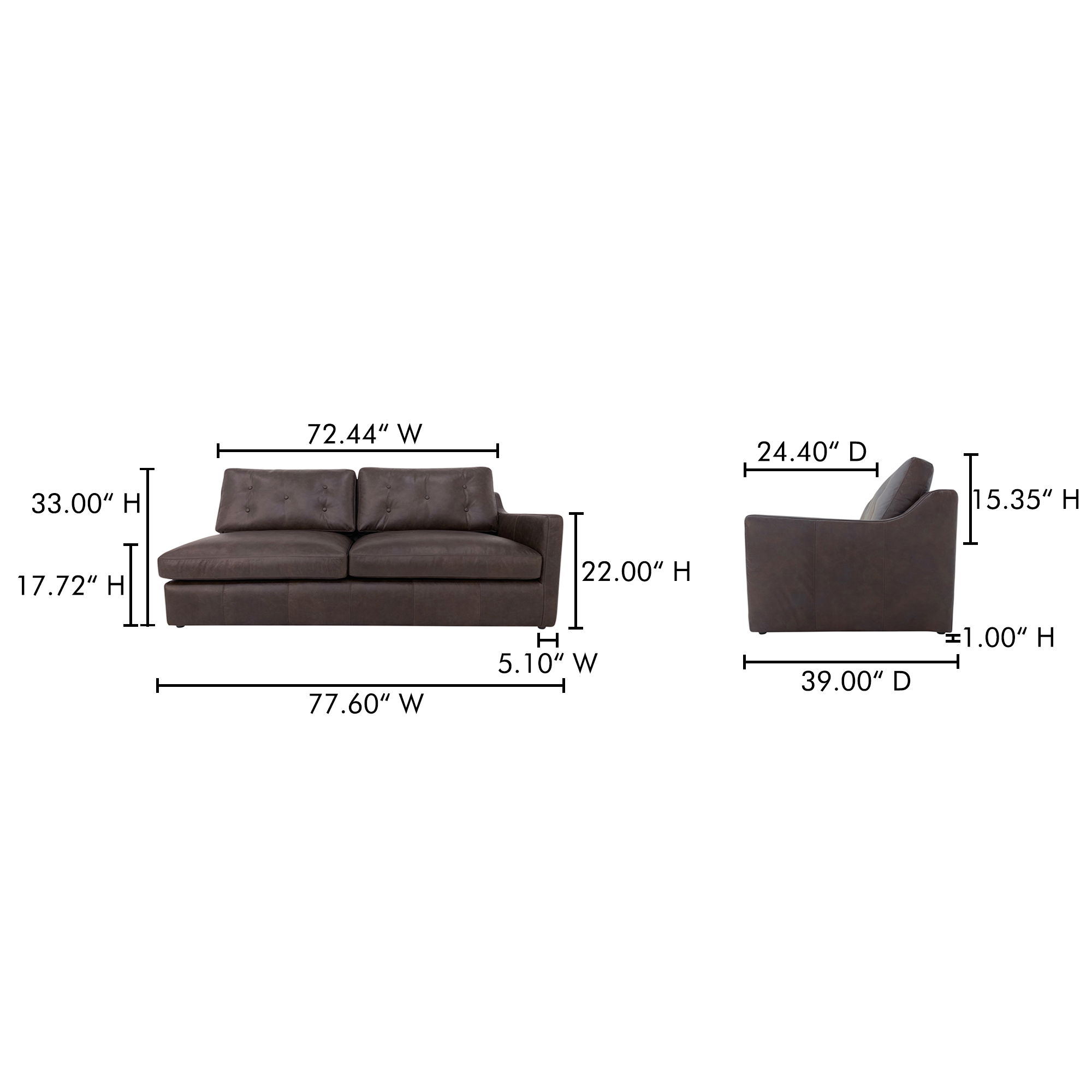Thurlow Right Arm Facing Sofa Espresso Brown Leather large image 